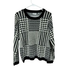 Cyrus Black Bone Fuzzy Print Crew Neck Sweater Small NWT